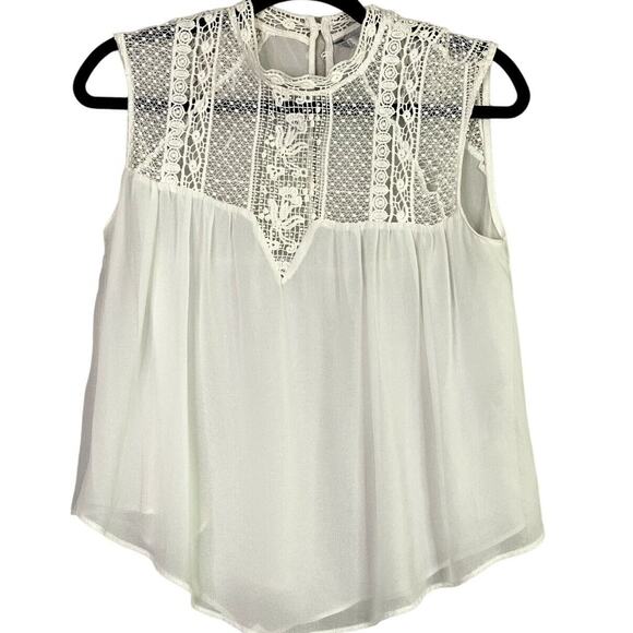 Zara Tops - Zara TRF Sheer Sleeveless Lace Flowy Boho Blouse Button Eyelet Back S White